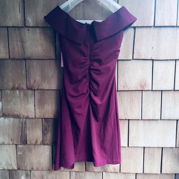 Aqua Off-the-Shoulder Asymmetrical Draped  Bustier Burgundy Cocktail Dress 8 - Picture 7 of 10